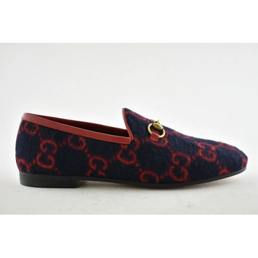 Gucci New Jordaan Wool Blue Red GG Logo Horsebit Loafer Mule Slipper Flat 38 - Picture 2 of 12